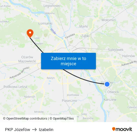 PKP Józefów to Izabelin map