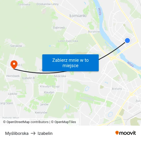 Myśliborska to Izabelin map