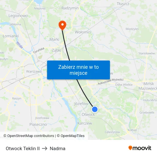 Otwock Teklin II to Nadma map