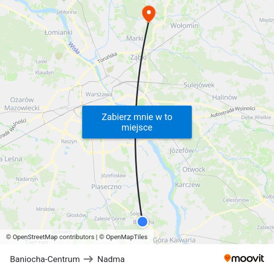 Baniocha-Centrum to Nadma map
