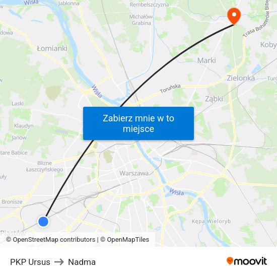 PKP Ursus to Nadma map