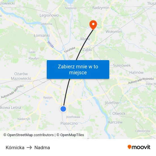 Kórnicka to Nadma map