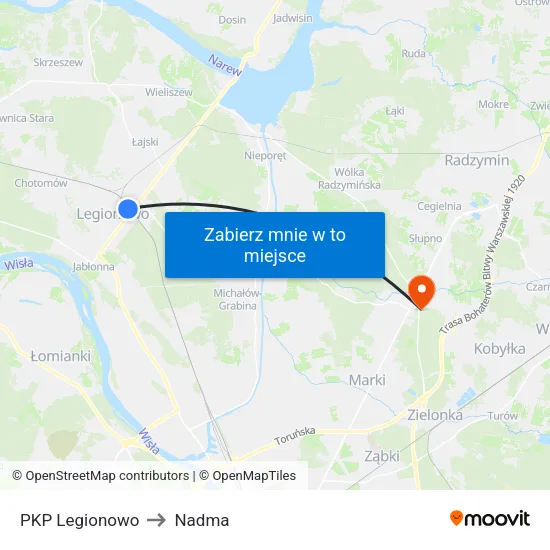 PKP Legionowo to Nadma map
