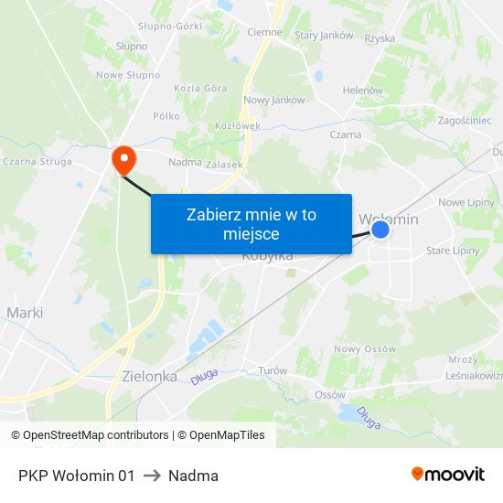 PKP Wołomin to Nadma map