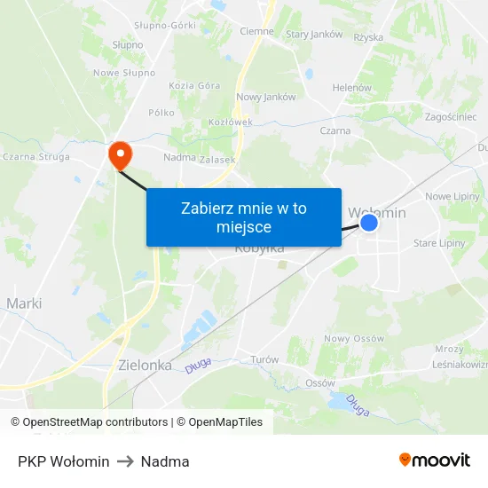 PKP Wołomin to Nadma map