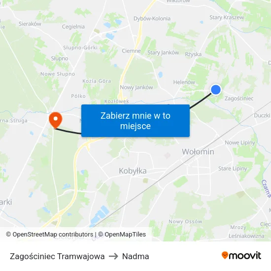Zagościniec Tramwajowa to Nadma map