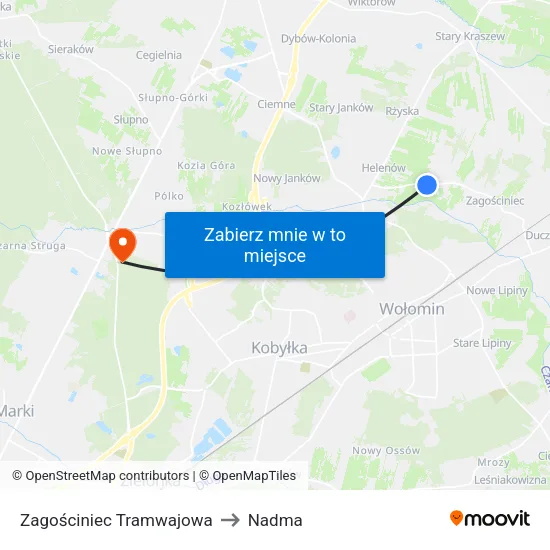 Zagościniec Tramwajowa to Nadma map