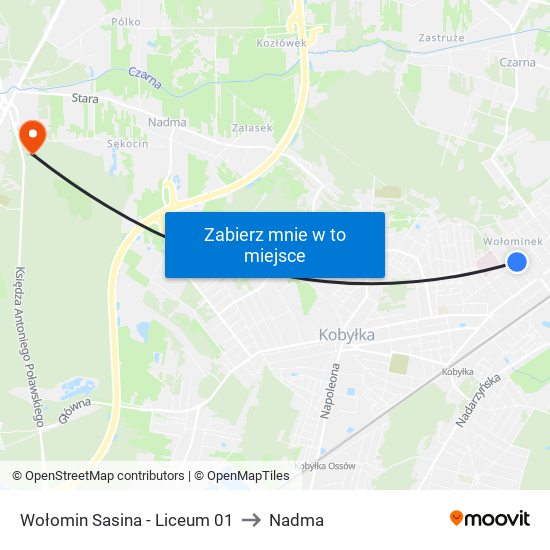 Wołomin Sasina-Liceum to Nadma map