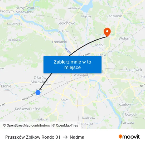 Pruszków Żbików Rondo 01 to Nadma map