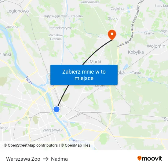 Warszawa Zoo to Nadma map