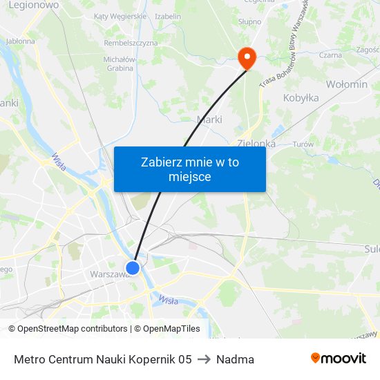 Metro Centrum Nauki Kopernik to Nadma map