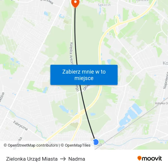 Zielonka Urząd Miasta to Nadma map