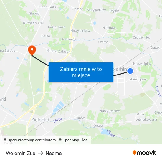 Wołomin Zus to Nadma map