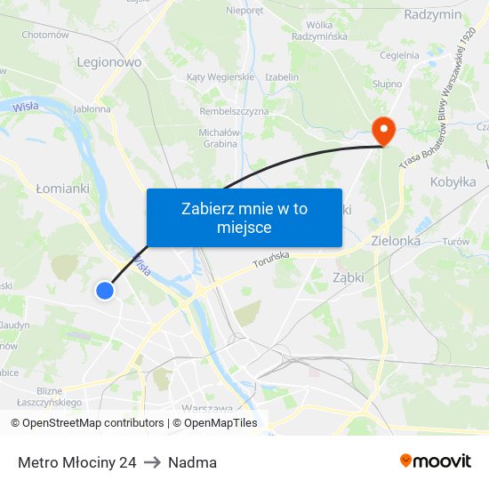 Metro Młociny 24 to Nadma map