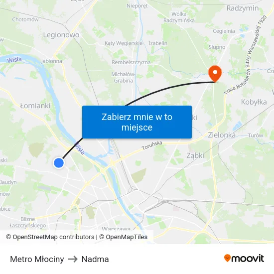 Metro Młociny to Nadma map