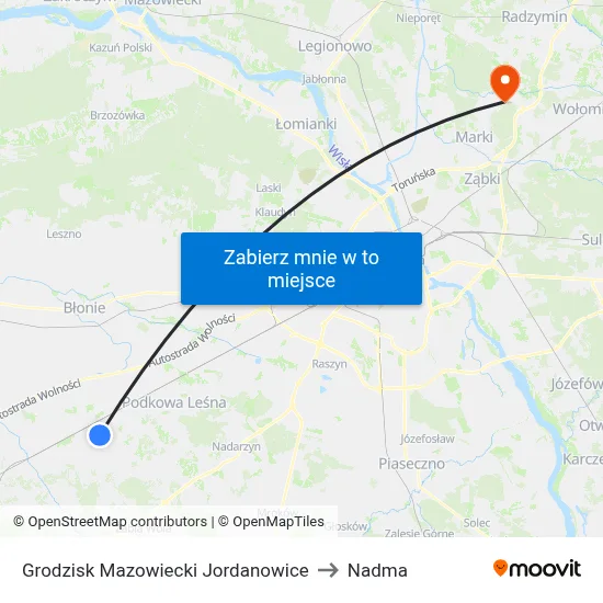 Grodzisk Mazowiecki Jordanowice to Nadma map