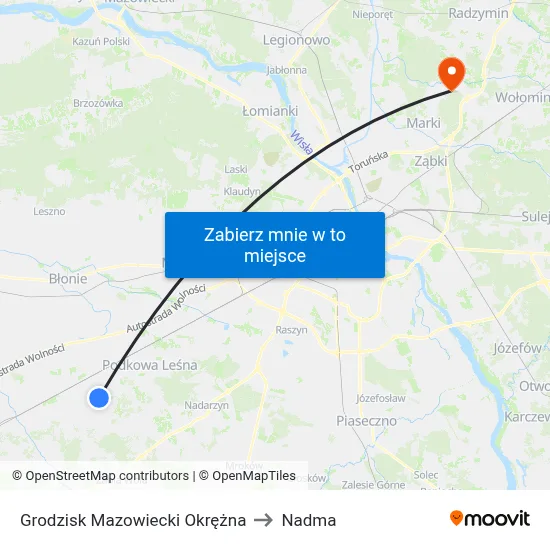 Grodzisk Mazowiecki Okrężna to Nadma map