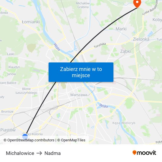 Michałowice to Nadma map