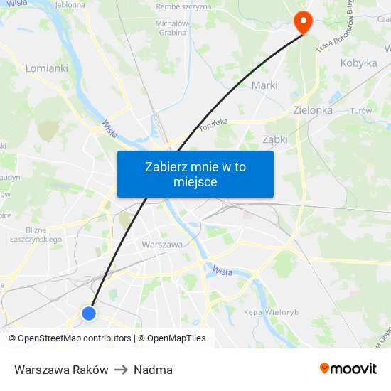 Warszawa Raków to Nadma map