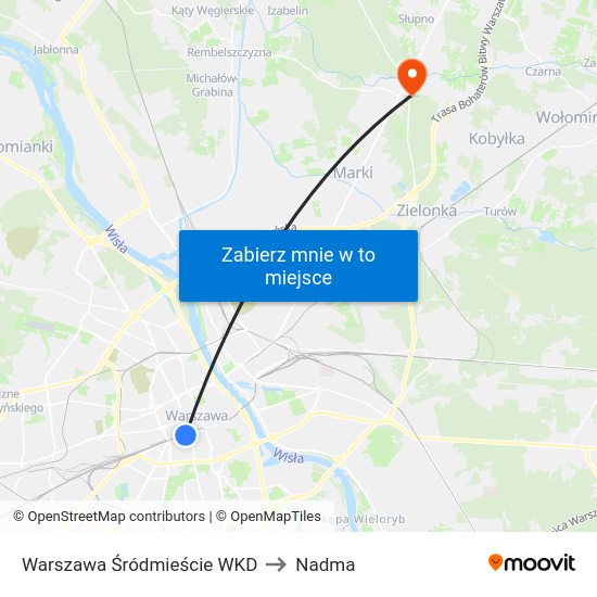 Warszawa Śródmieście WKD to Nadma map