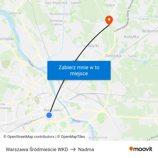 Warszawa Śródmieście WKD to Nadma map