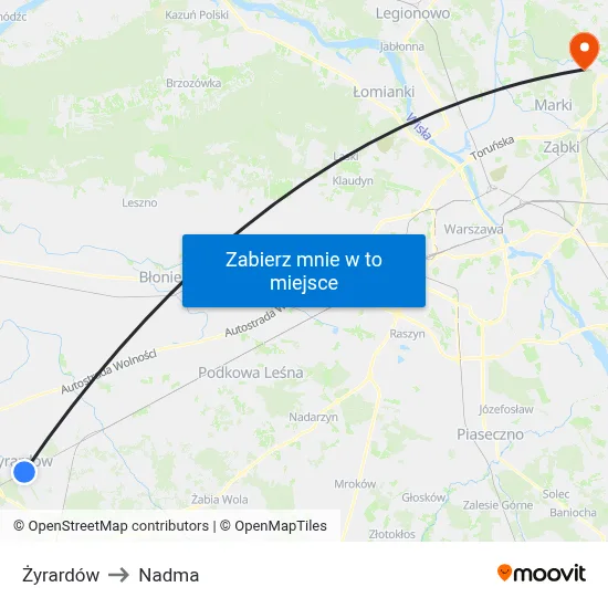 Żyrardów to Nadma map