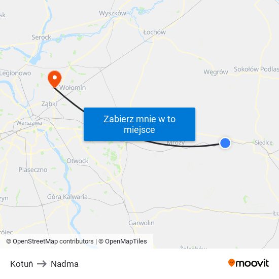 Kotuń to Nadma map