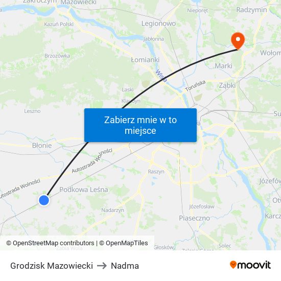 Grodzisk Mazowiecki to Nadma map