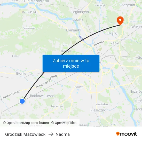 Grodzisk Mazowiecki to Nadma map