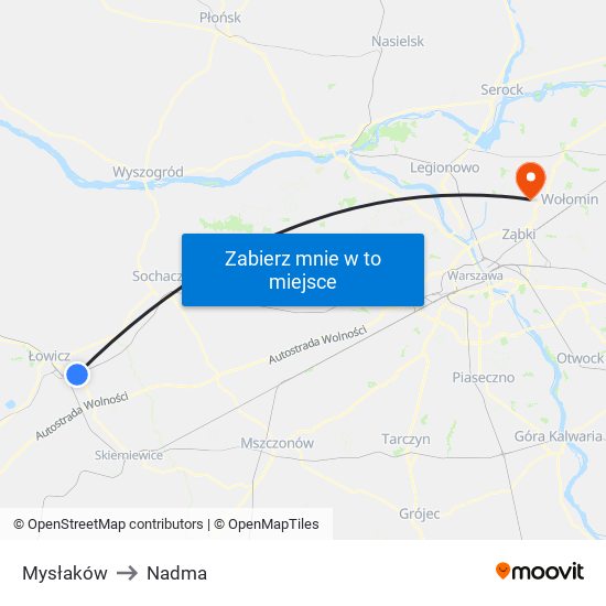 Mysłaków to Nadma map