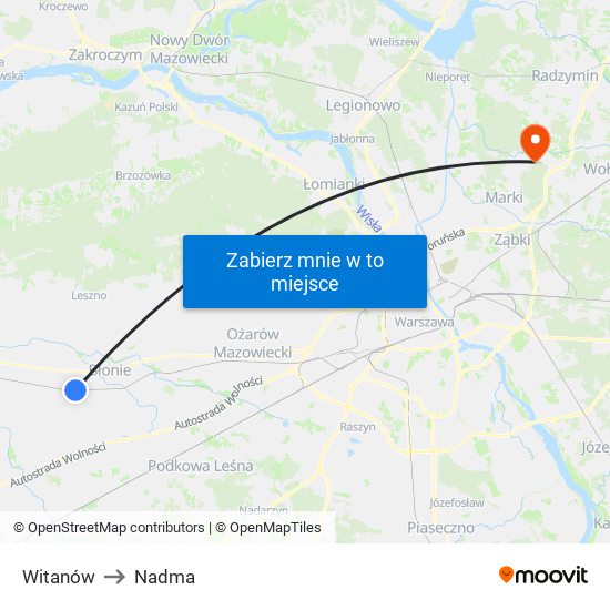 Witanów to Nadma map