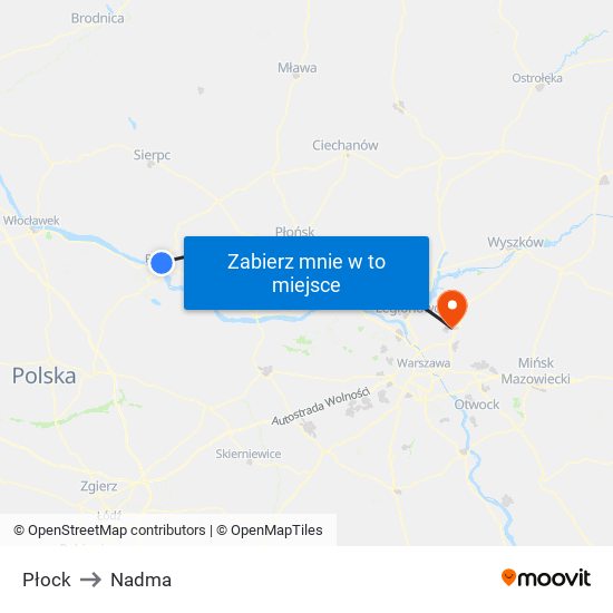 Płock to Nadma map