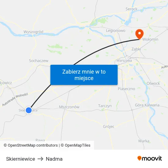 Skierniewice to Nadma map