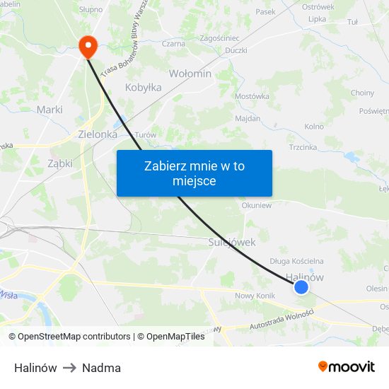 Halinów to Nadma map