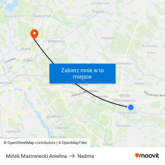 Mińsk Mazowiecki Anielina to Nadma map