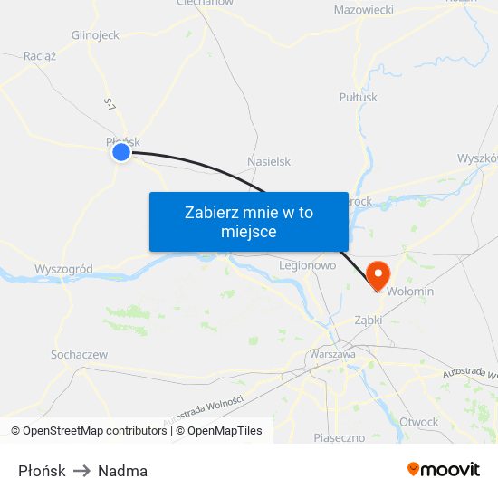 Płońsk to Nadma map