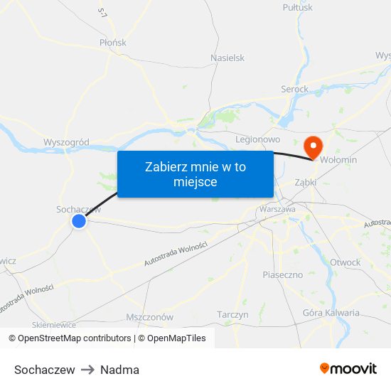 Sochaczew to Nadma map