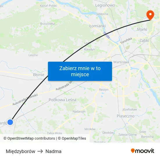 Międzyborów to Nadma map