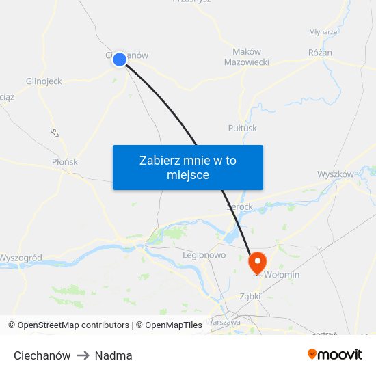 Ciechanów to Nadma map