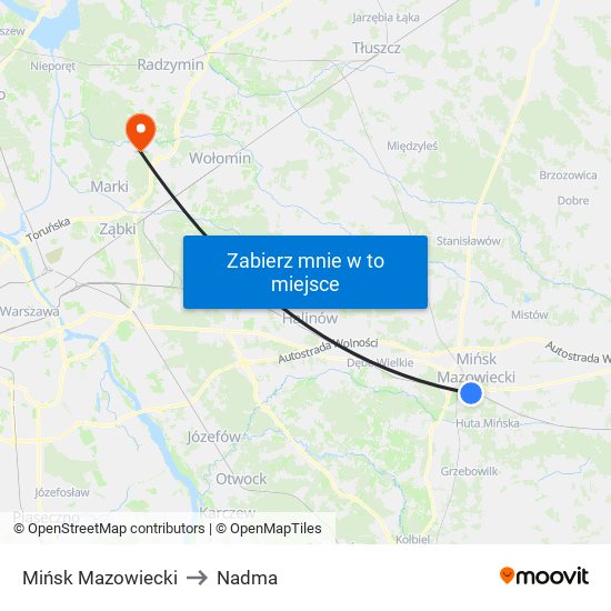 Mińsk Mazowiecki to Nadma map