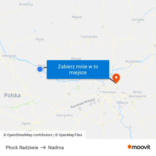 Płock Radziwie to Nadma map