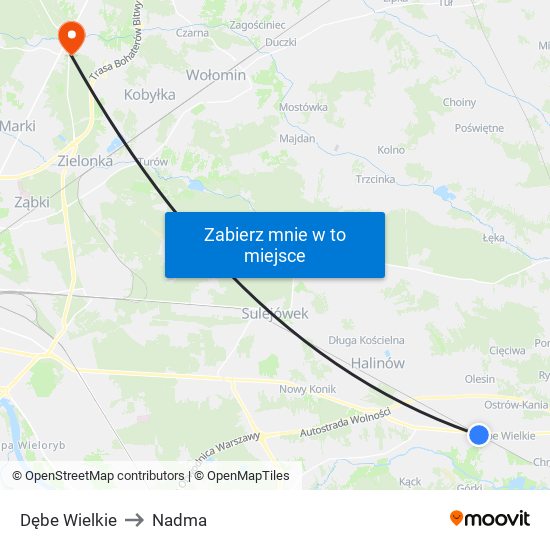 Dębe Wielkie to Nadma map