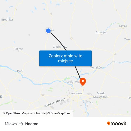 Mława to Nadma map