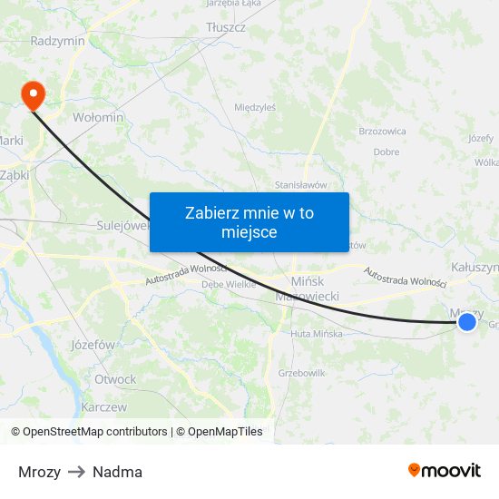 Mrozy to Nadma map