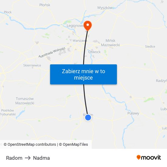 Radom to Nadma map