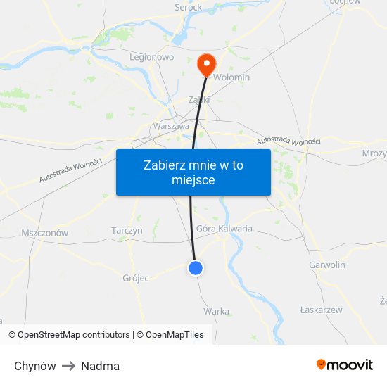 Chynów to Nadma map