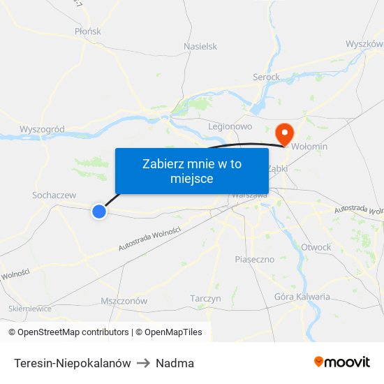 Teresin-Niepokalanów to Nadma map