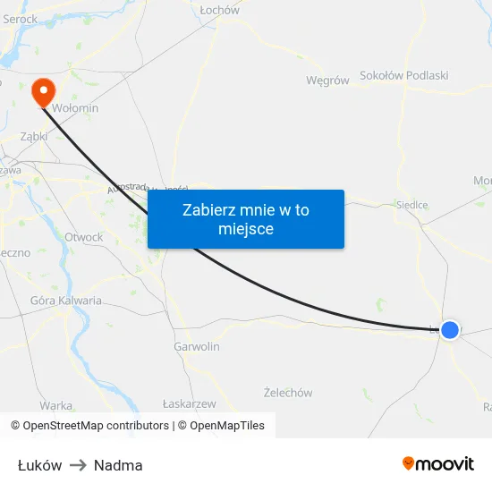 Łuków to Nadma map