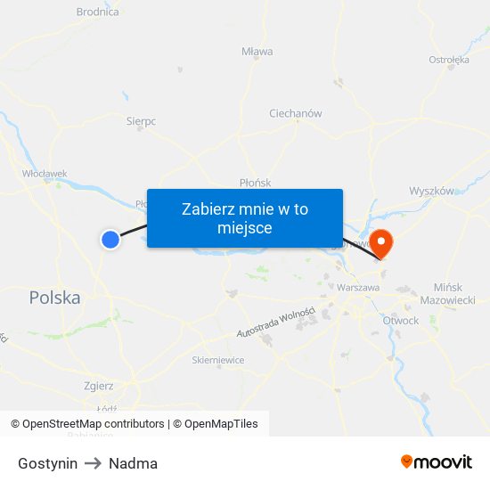 Gostynin to Nadma map