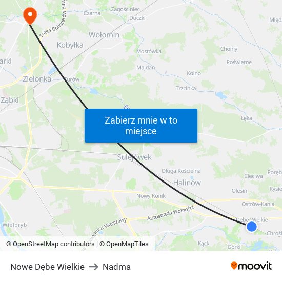 Nowe Dębe Wielkie to Nadma map